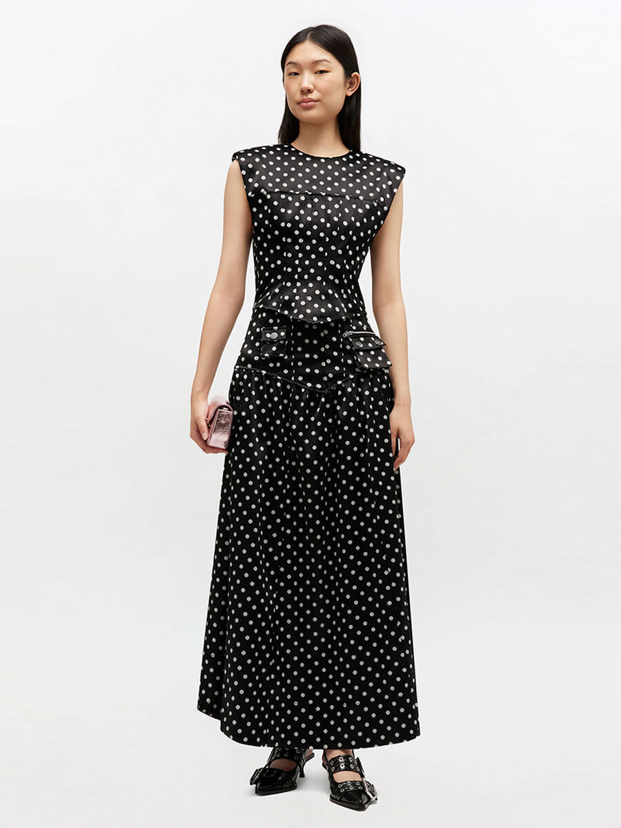 Ganni Polka Dot Satin Corset Top