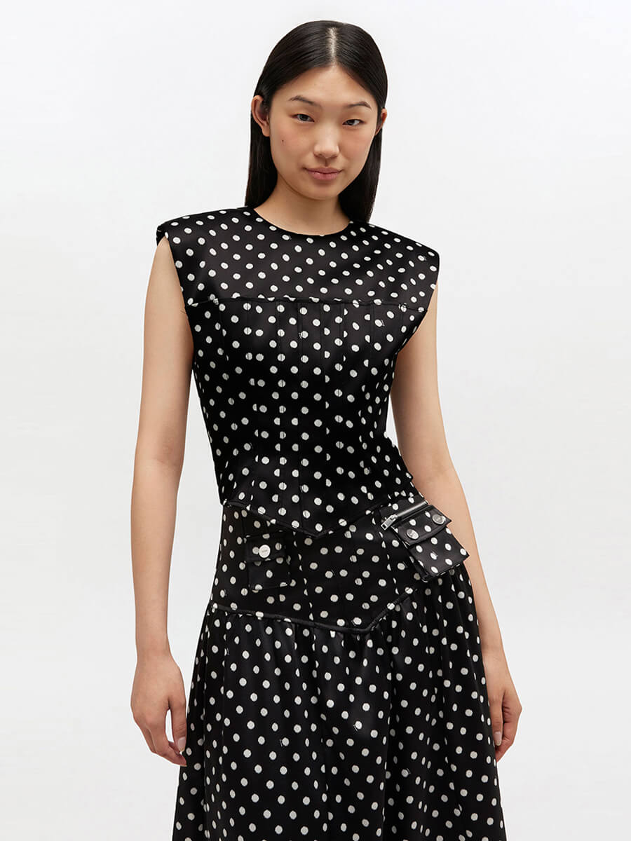 Ganni Polka Dot Satin Corset Top