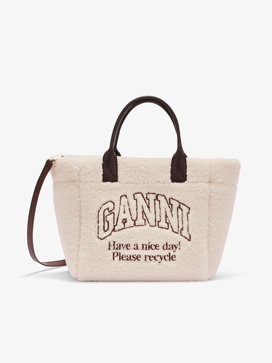 Ganni Shearling Small Tote Bag