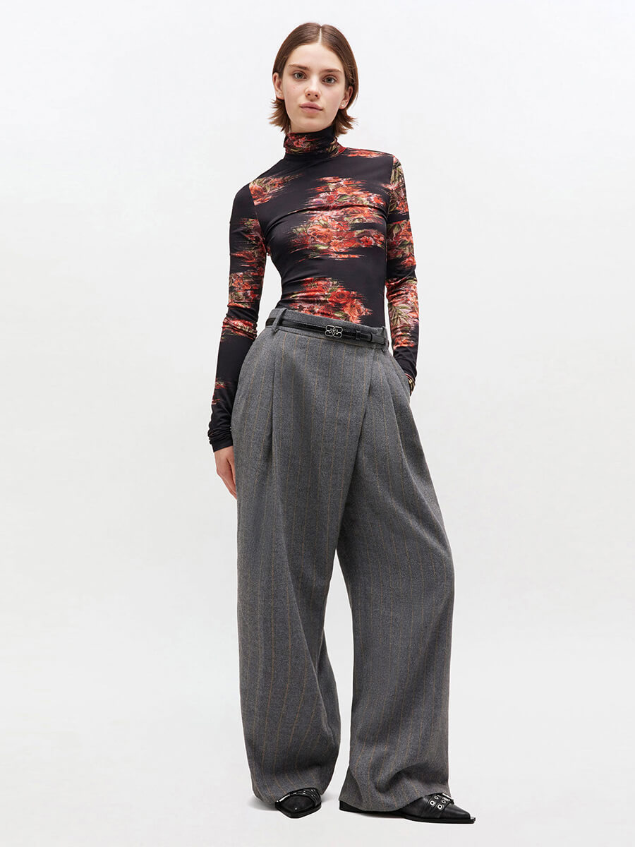 Ganni - Grey Stripe Cross-Over Trousers