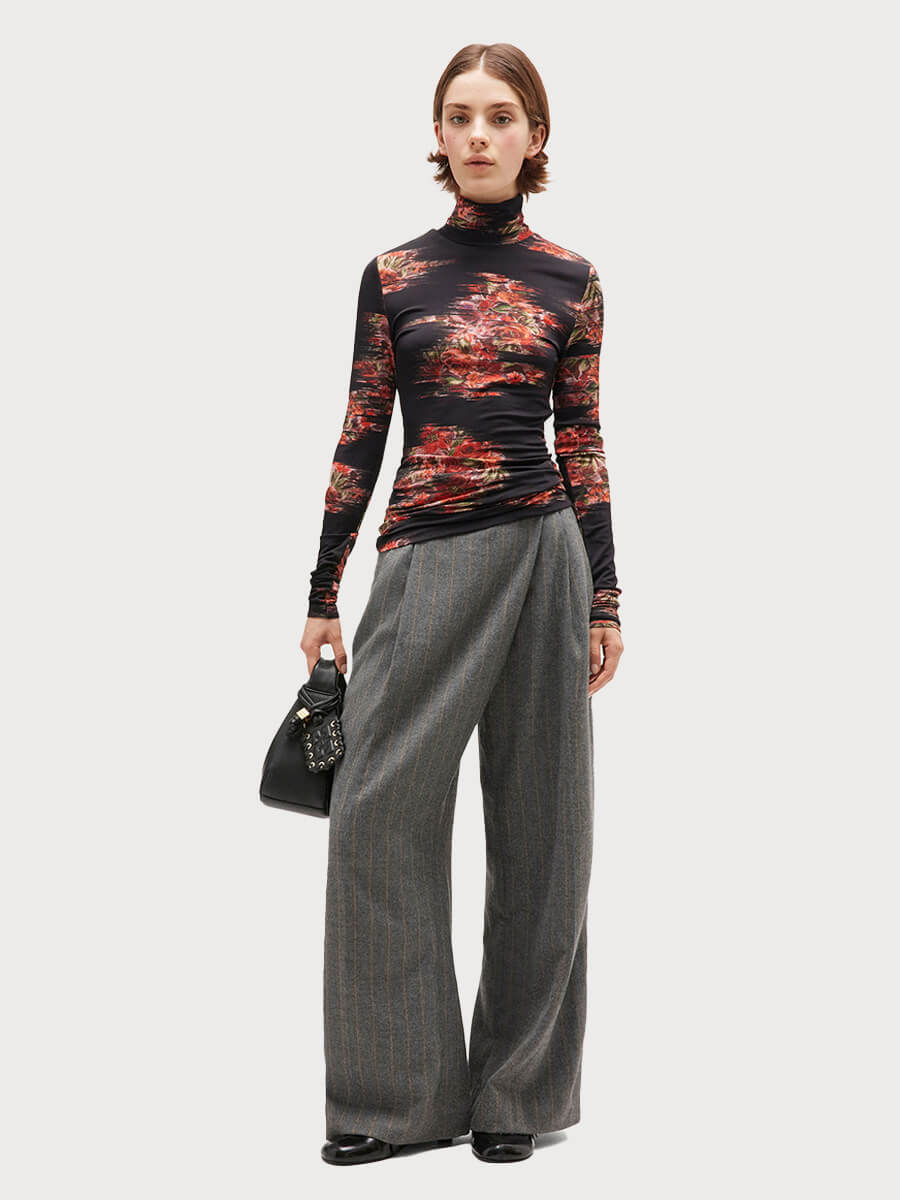 Ganni - Grey Stripe Cross-Over Trousers