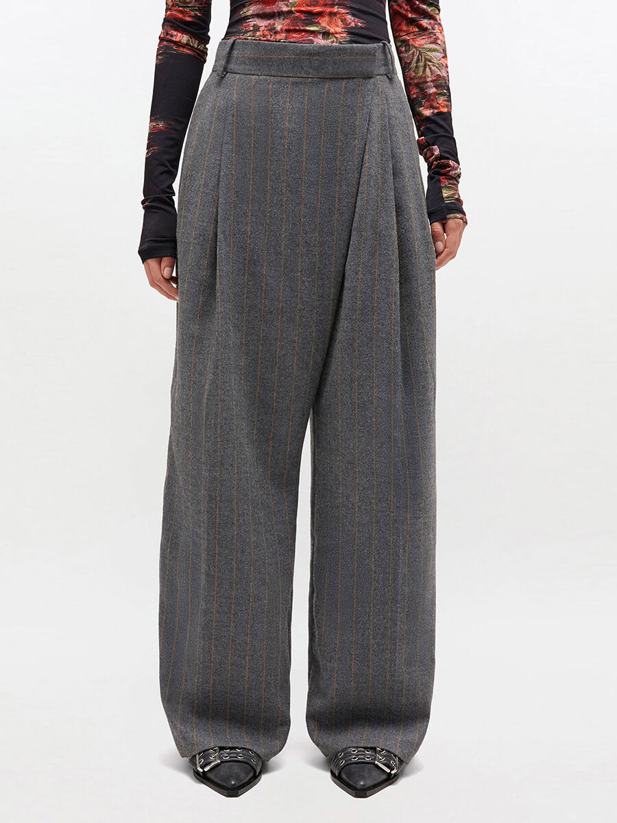 Ganni - Grey Stripe Cross-Over Trousers