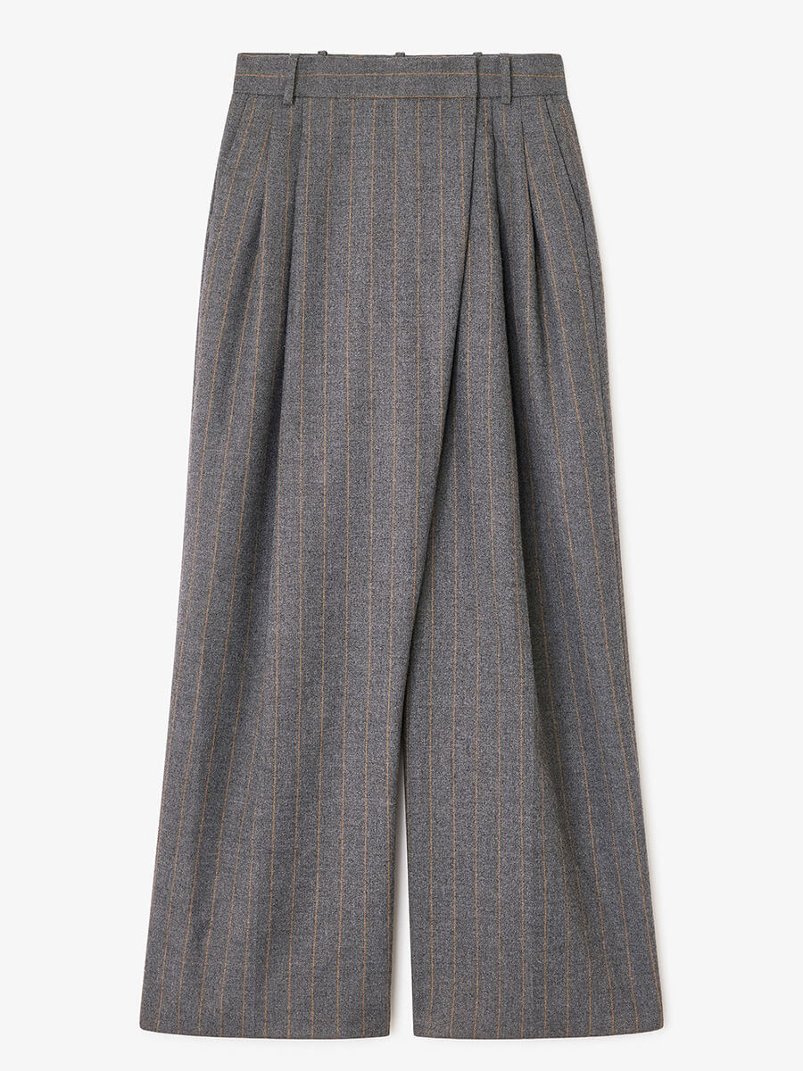 Ganni - Grey Stripe Cross-Over Trousers