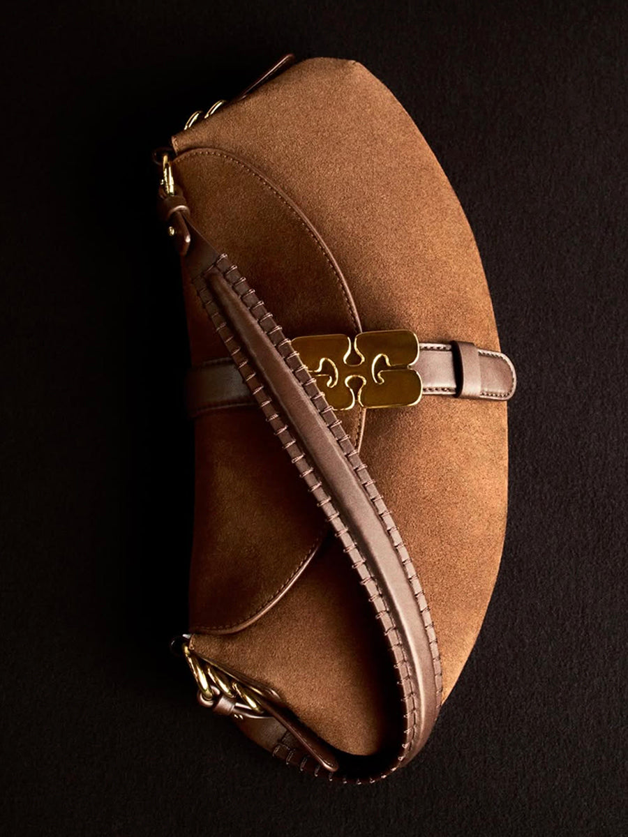 Ganni Kat Recycled Suede Bag - Brown