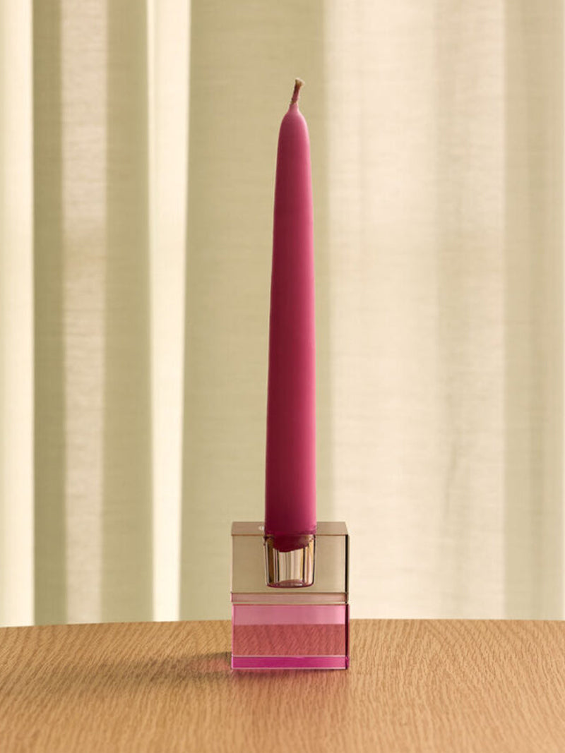 Hubsch Block Candlesticks - Brown:Green & Grey:Pink - Set of 2