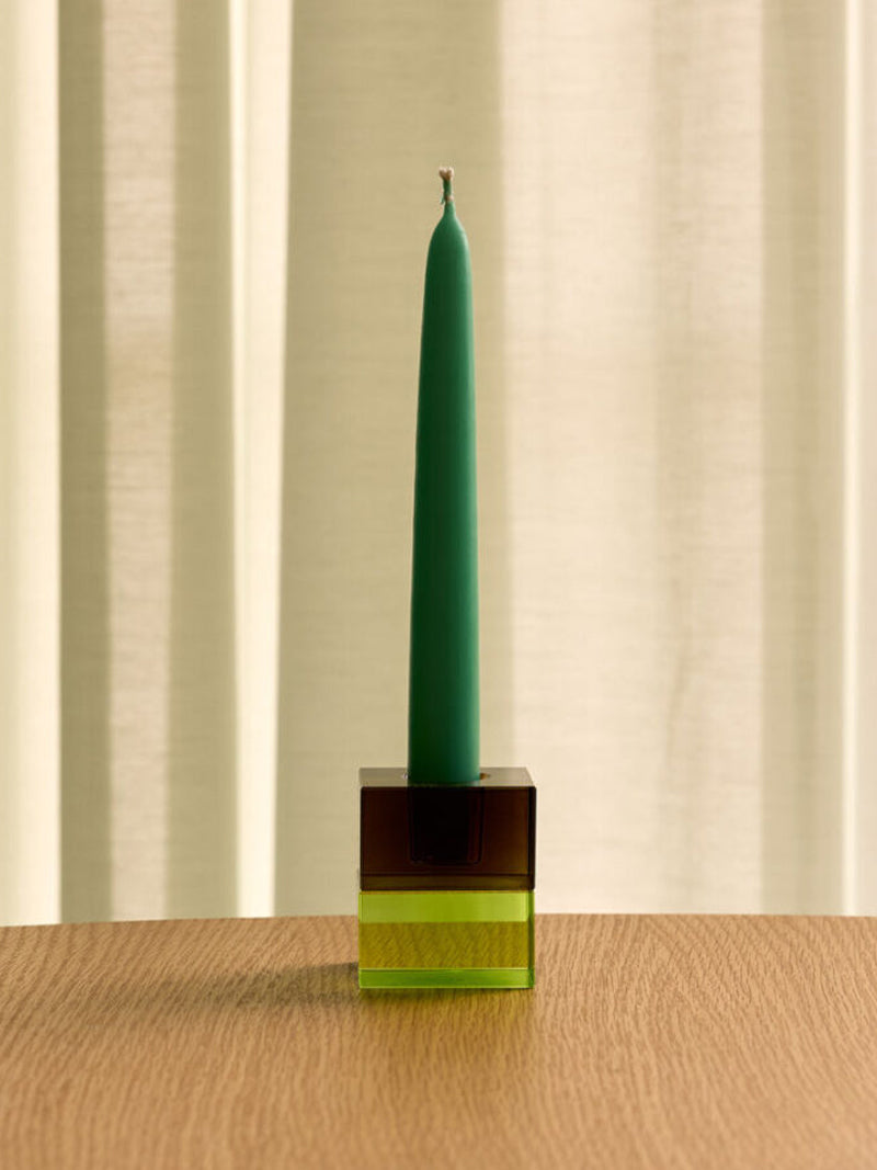 Hubsch Block Candlesticks - Brown:Green & Grey:Pink - Set of 2