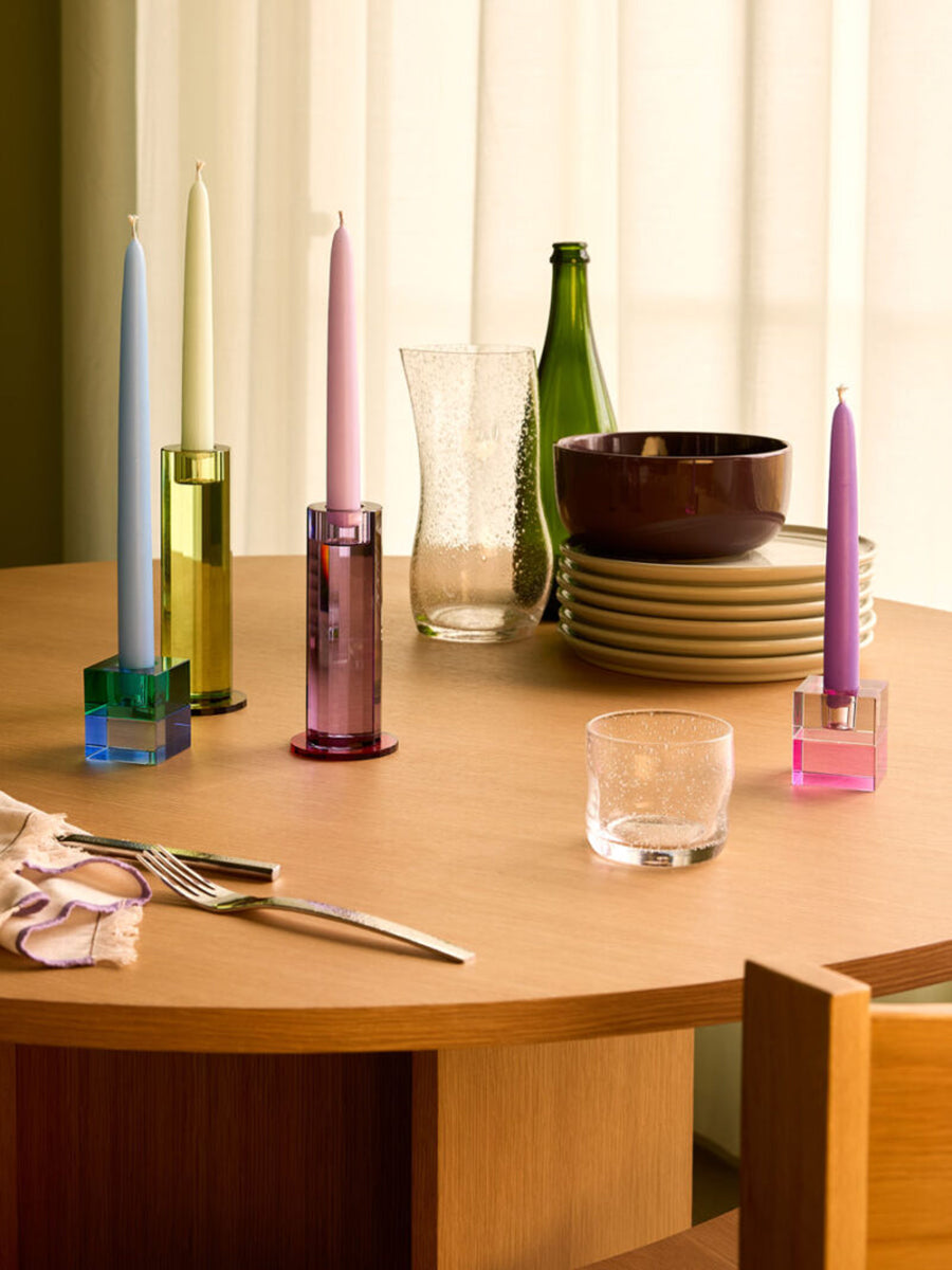 Hubsch Block Candlesticks - Brown:Green & Grey:Pink - Set of 2