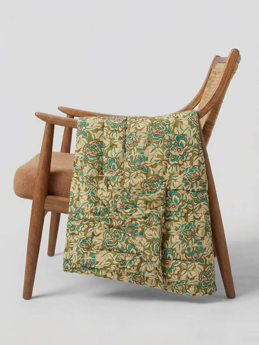 IB LAURSEN Clara Quilt - Flowers & Turquoise Leaves 130 x 170 -