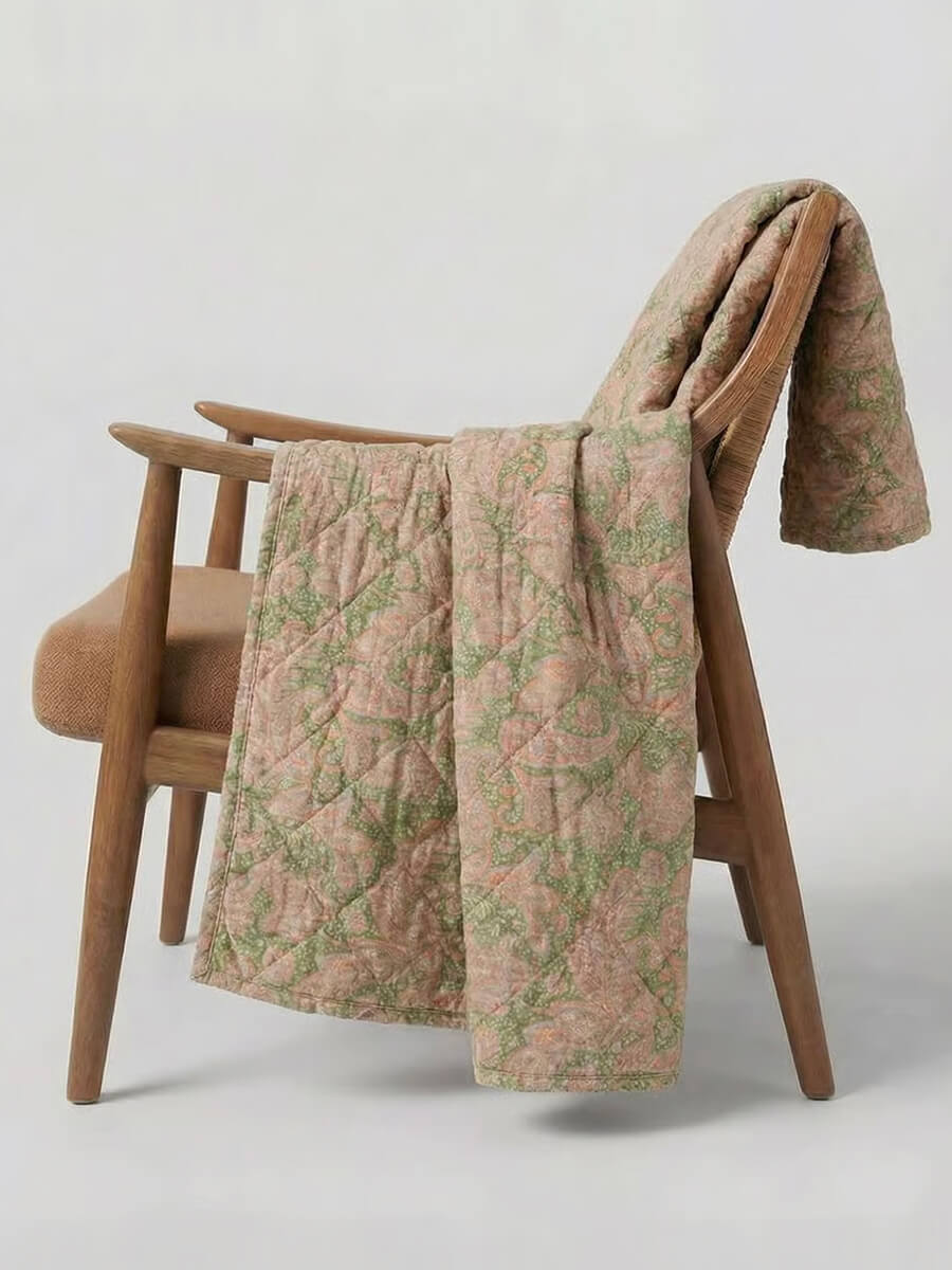 IB LAURSEN Vintage Quilt 130 x 180 - Green and Light Pink Paisley