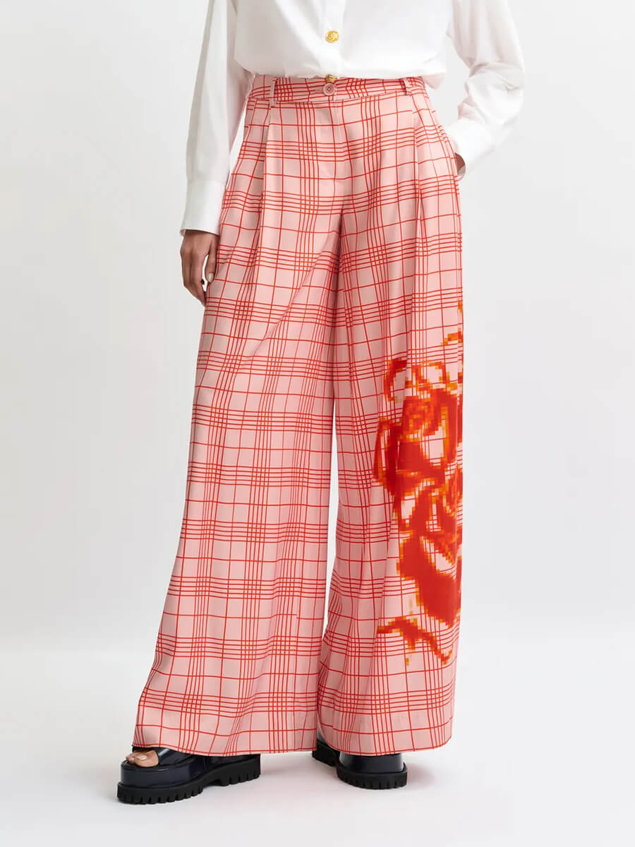 Essentiel Antwerp Jane Wide Leg Pants - Pink and Red