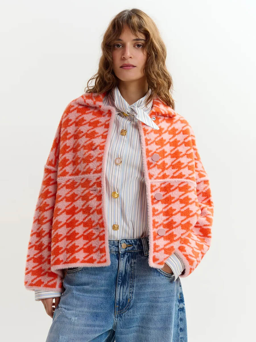 Joking Knit Jacket - Orange and Dusty Pink