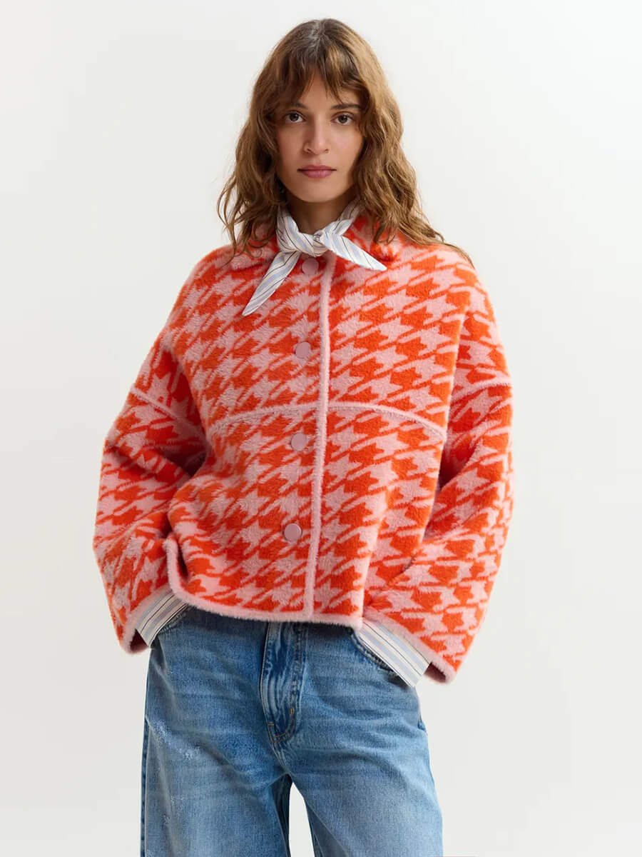 Joking Knit Jacket - Orange and Dusty Pink