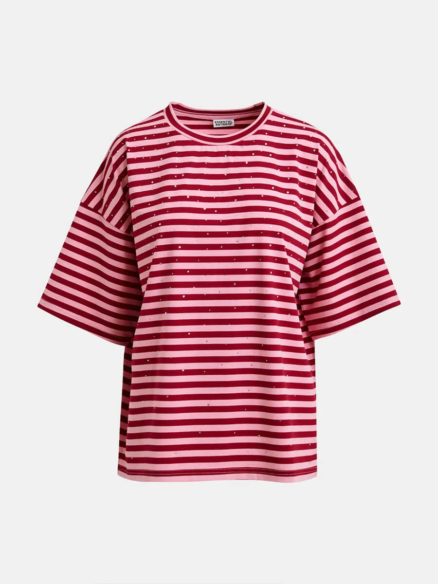 Essentiel Antwerp Joste T-shirt - Pink and Burgundy Stripe