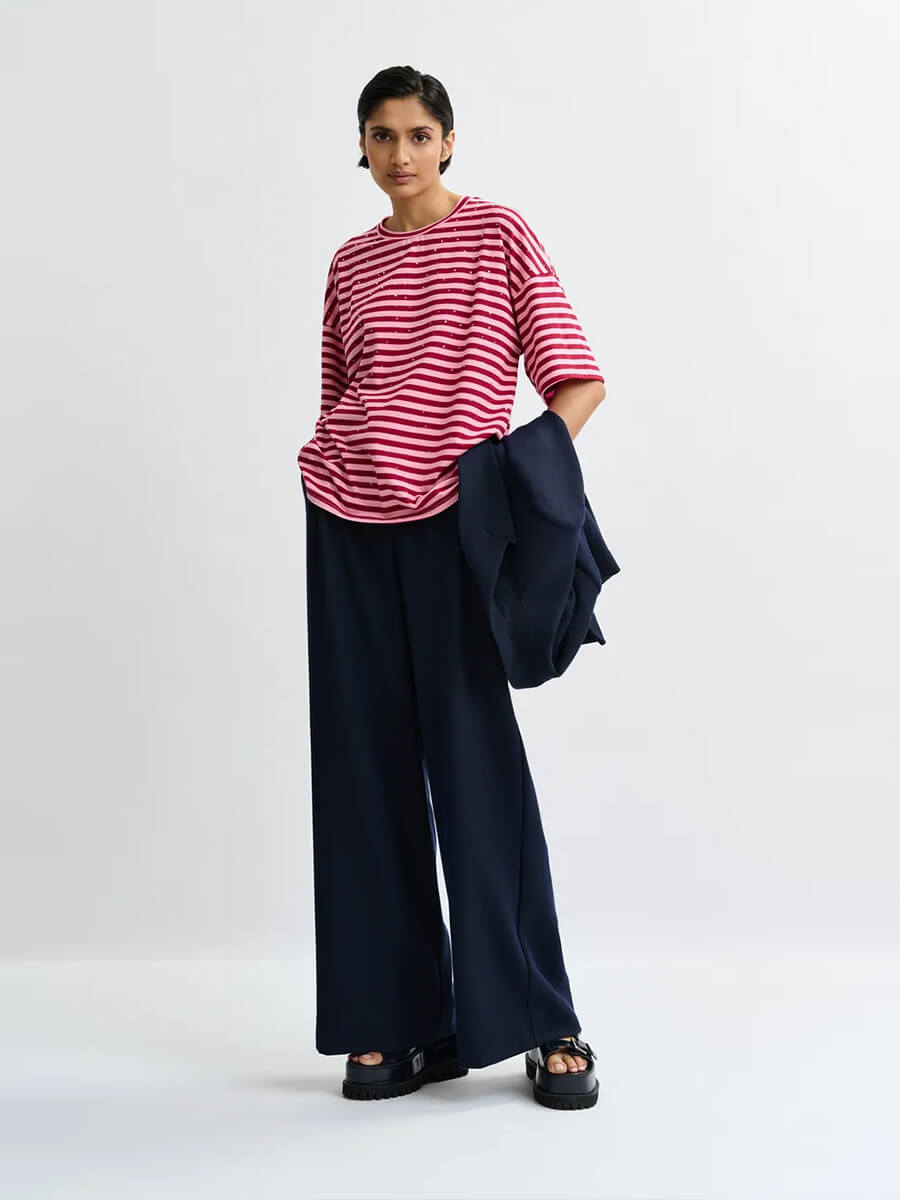 Essentiel Antwerp Joste T-shirt - Pink and Burgundy Stripe