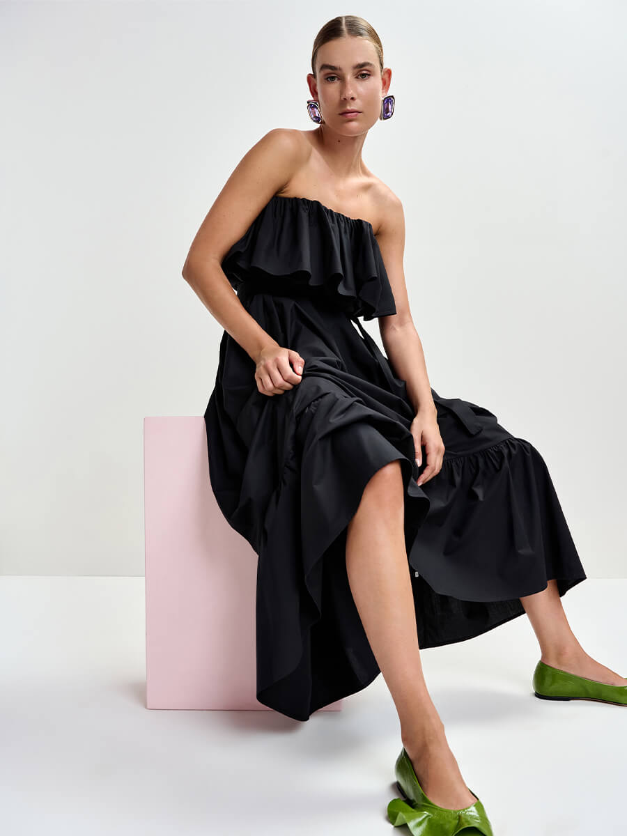 Essentiel Antwerp Joyce Belted Ruffle Dress - Black