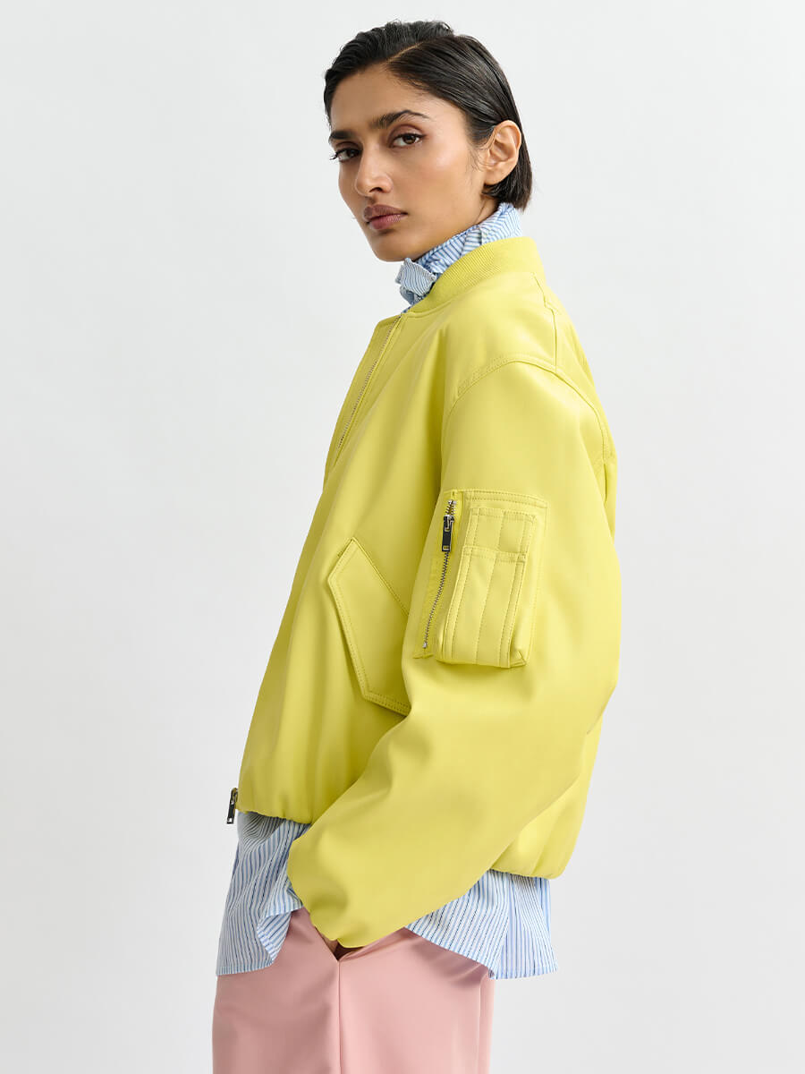 Essentiel Antwerp Jug Faux Leather Bomber - Yellow