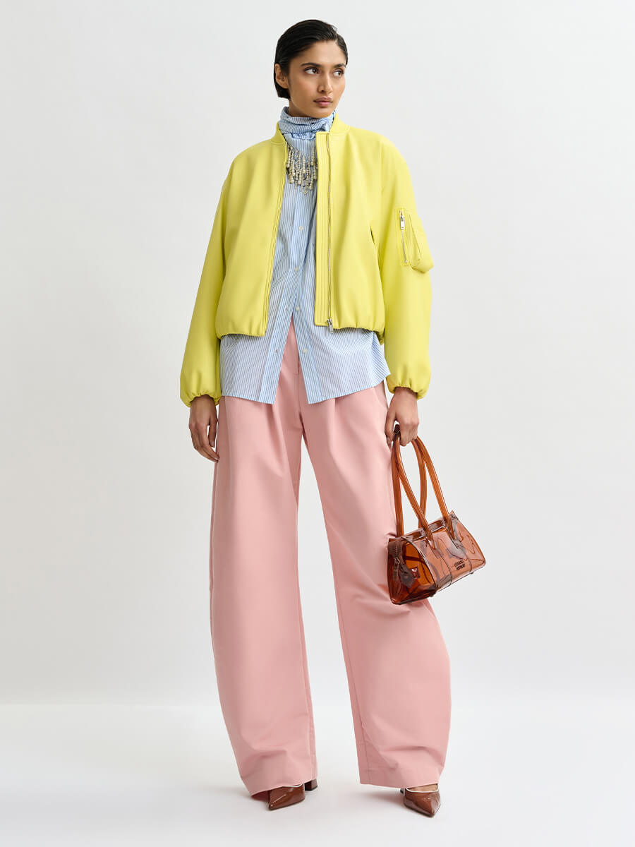 Essentiel Antwerp Jug Faux Leather Bomber - Yellow