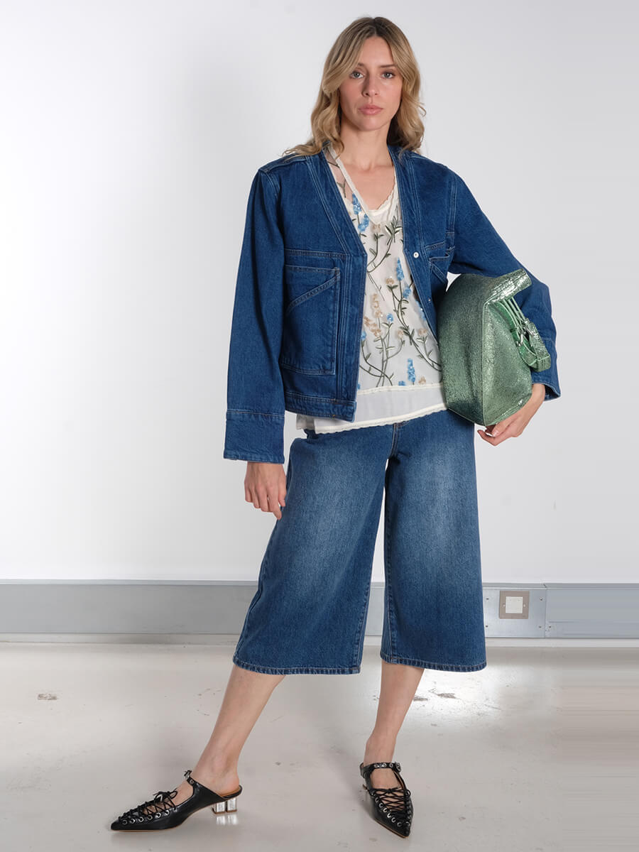 Levete Room - LR-Kosa 7 Jacket – Dark Wash Object - Sofia Denim Bermuda Shorts