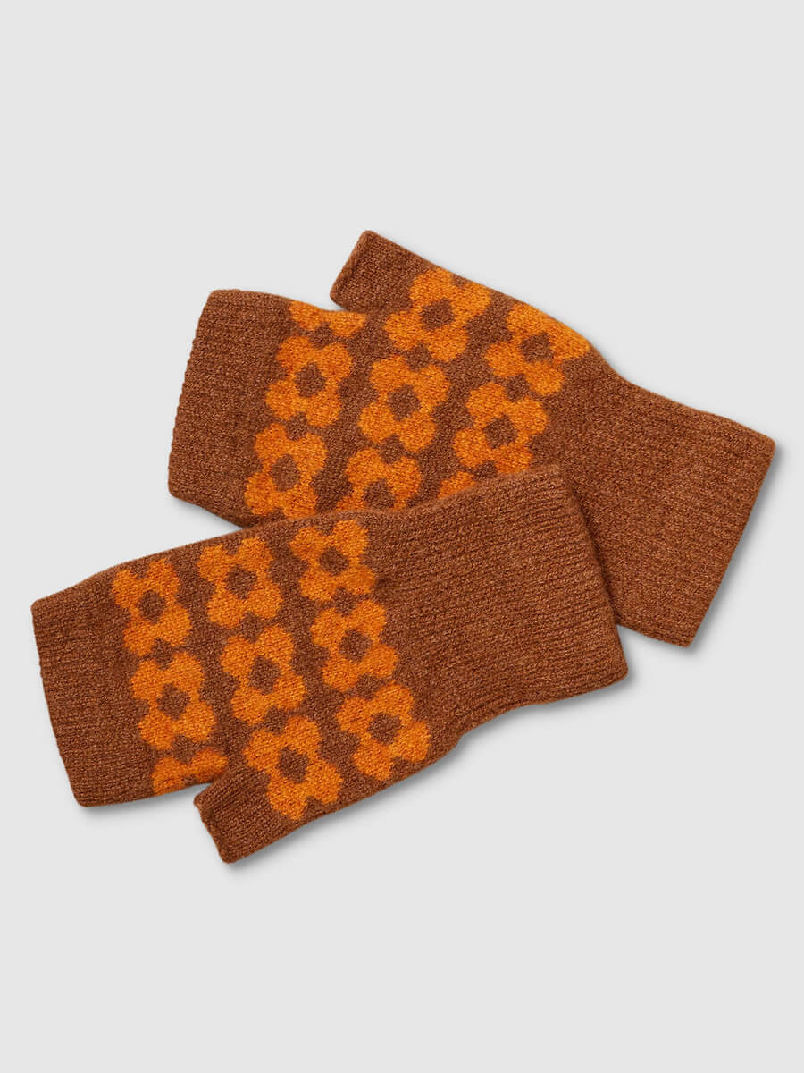 Mabel Sheppard Fingerless Mitten Gloves - Brown