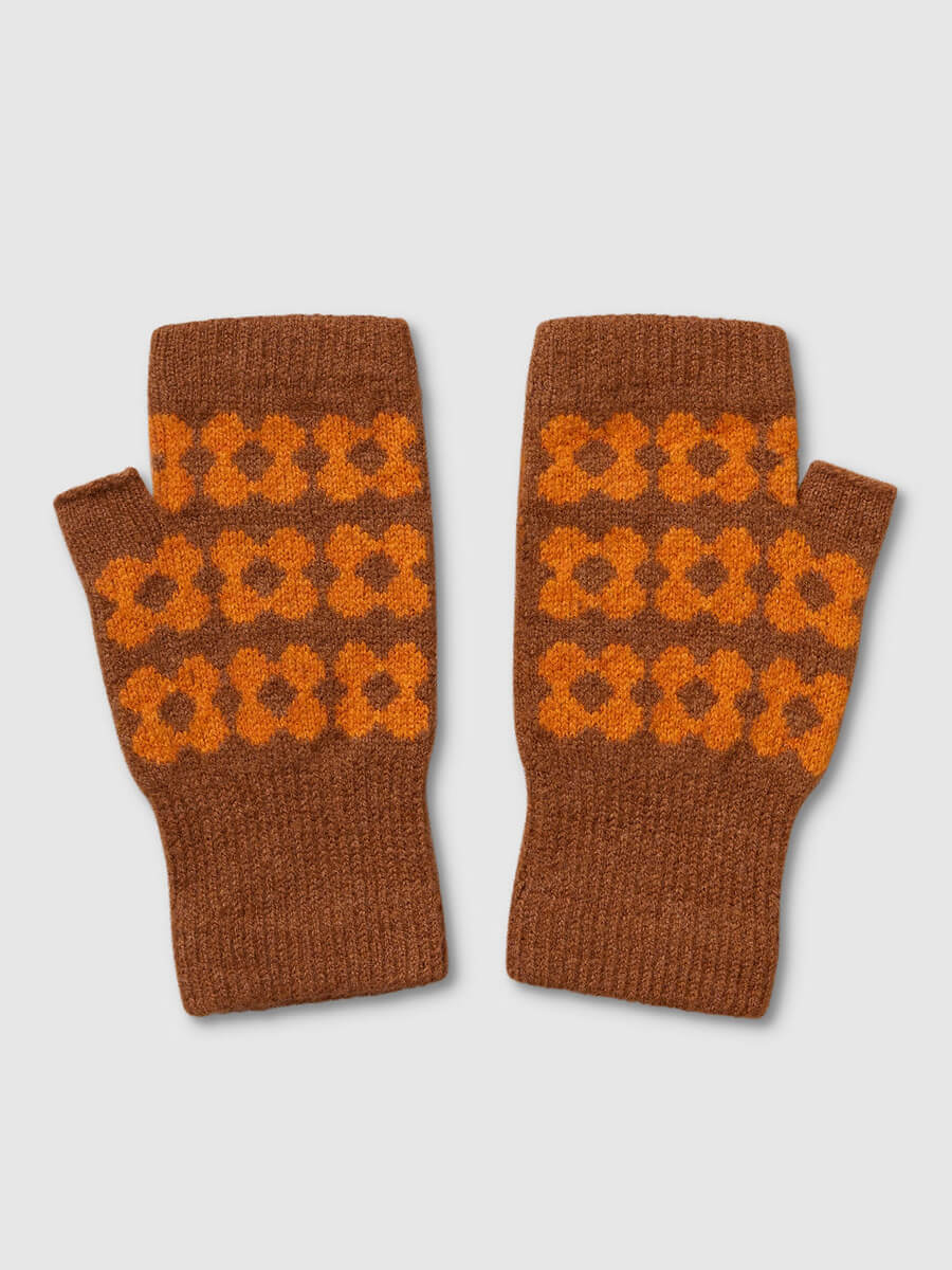 Mabel Sheppard Fingerless Mitten Gloves - Brown