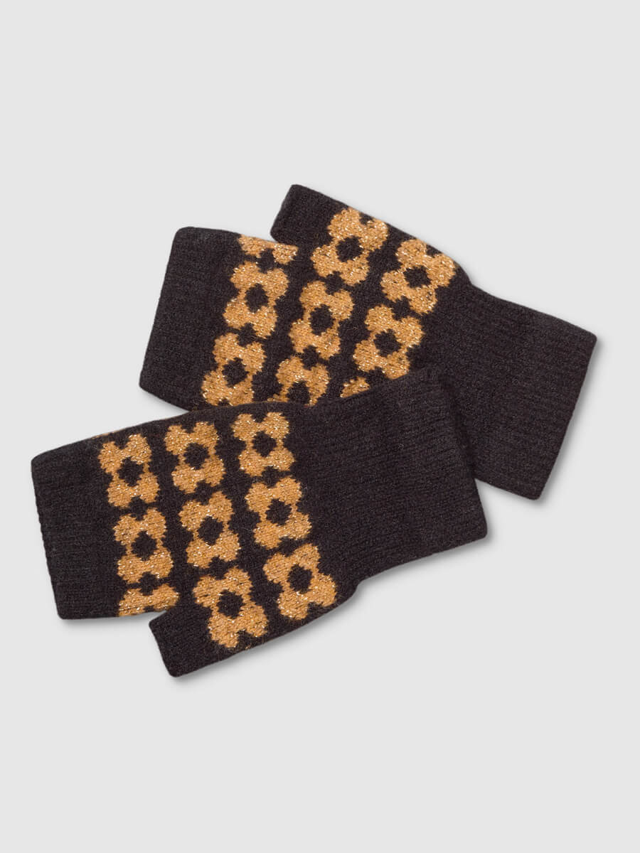 Mabel Sheppard Fingerless Mitten Gloves -Black:Gold Sparkle
