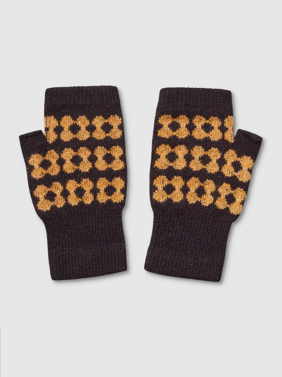 Mabel Sheppard Fingerless Mitten Gloves -Black:Gold Sparkle
