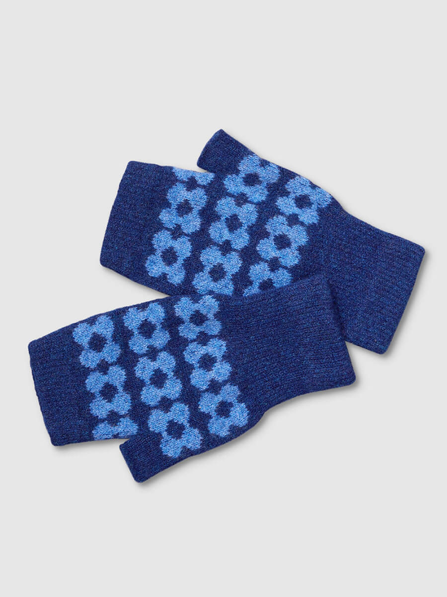 Mabel Sheppard Fingerless Mitten Gloves - Blue