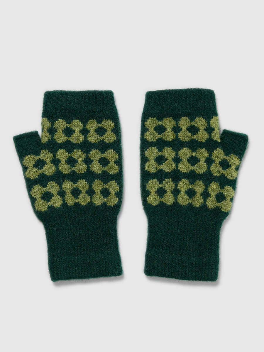 Mabel Sheppard Fingerless Mitten Gloves - Green Sparkle