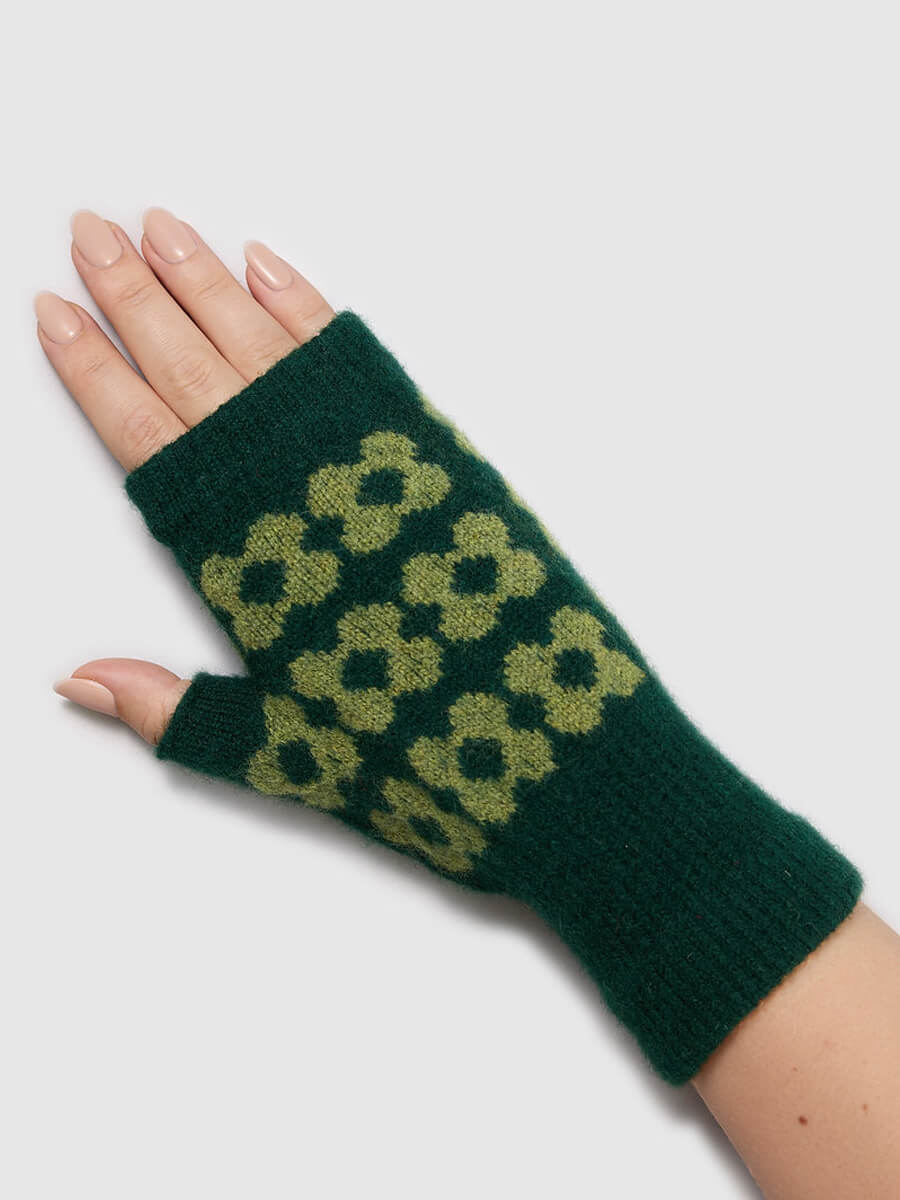Mabel Sheppard Fingerless Mitten Gloves - Green Sparkle
