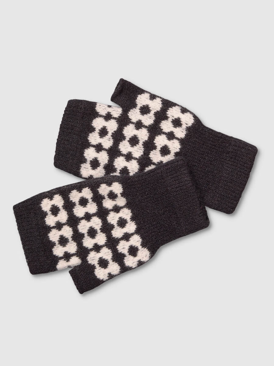 Mabel Sheppard Fingerless Mitten Gloves - Black/White