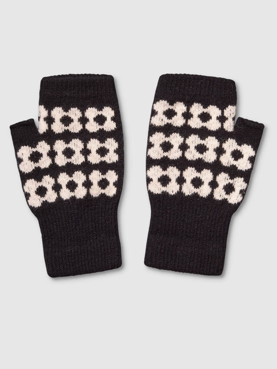 Mabel Sheppard Fingerless Mitten Gloves - Black/White