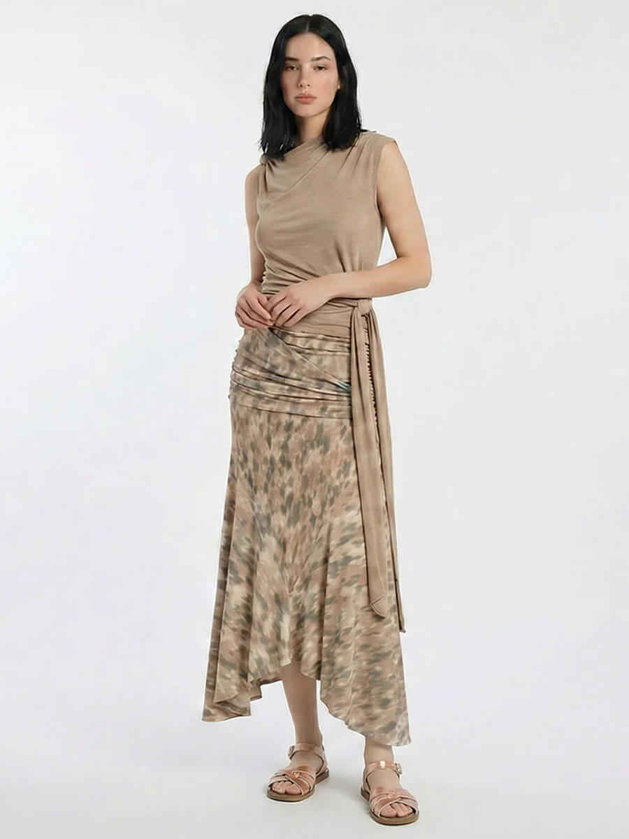 Marl Mesh Tie Knot Top - Coca Moca