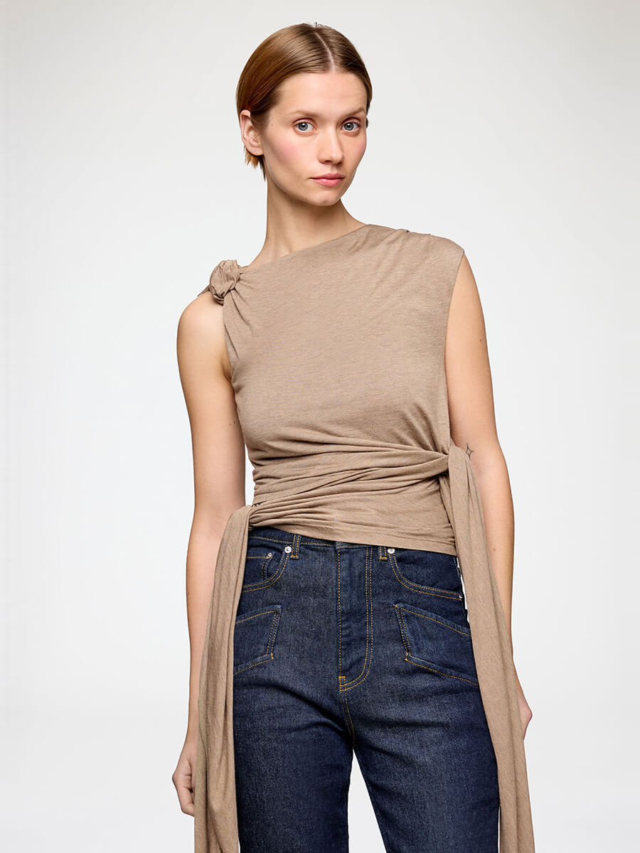 GANNI
Marl Mesh Tie Knot Top - Coca moca