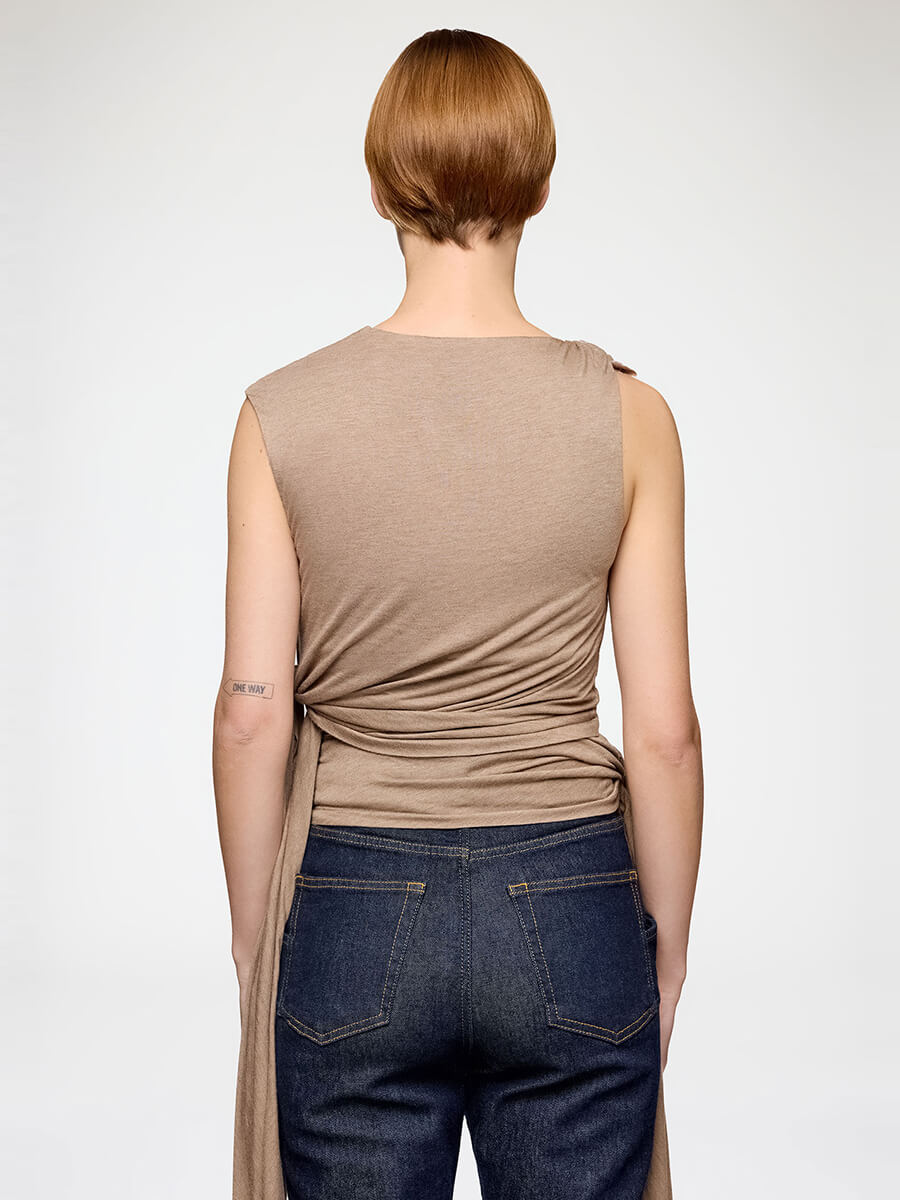 GANNI
Marl Mesh Tie Knot Top - Coca moca