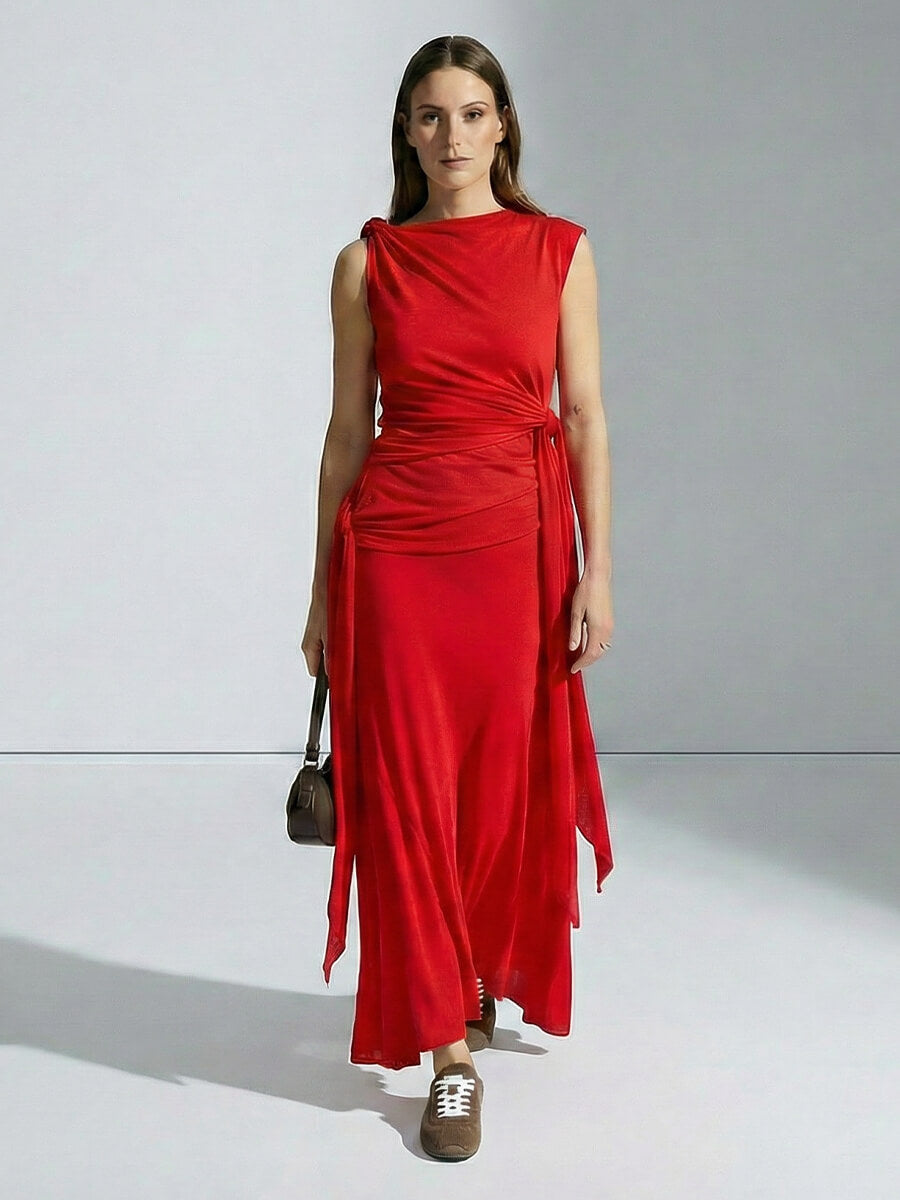 GANNI
Marl Mesh Draped Long Skirt - Goji Berry