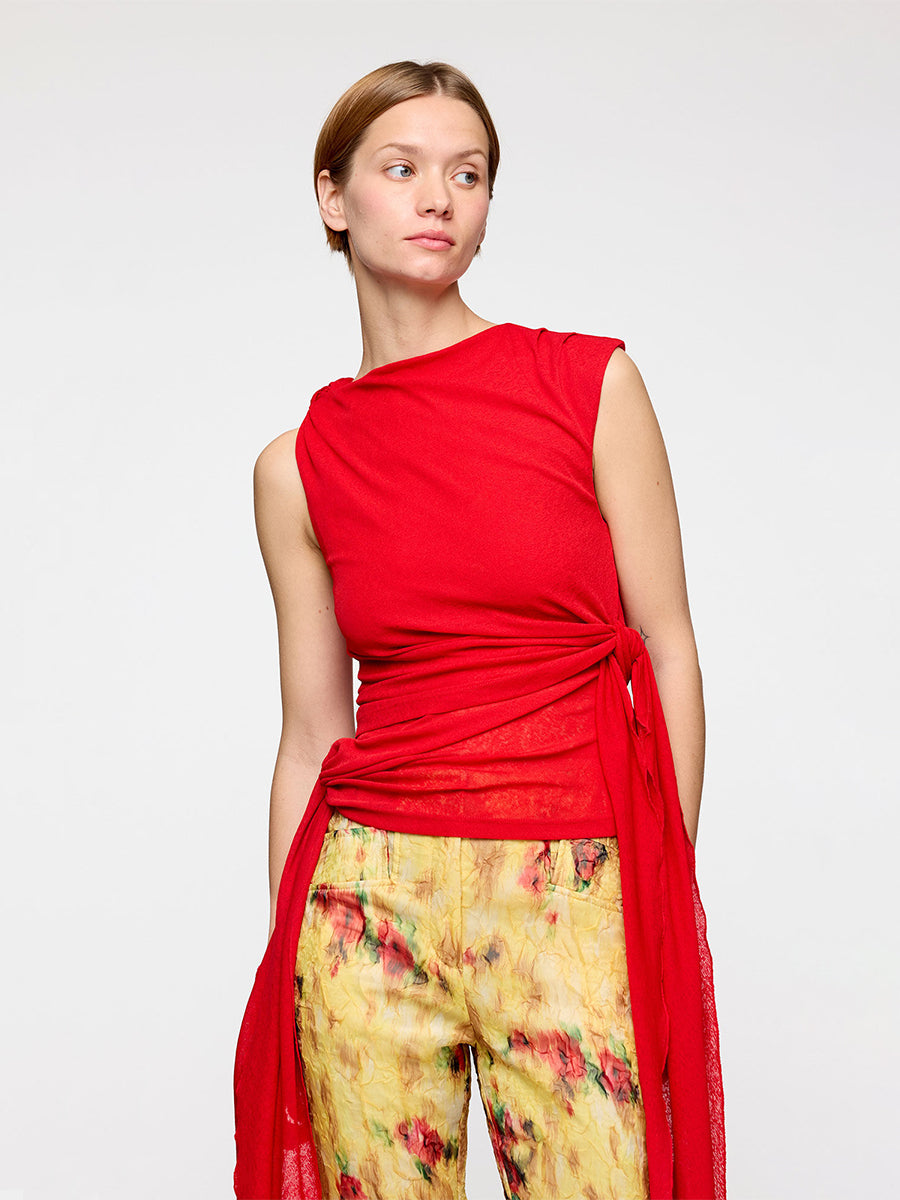 Ganni
Marl Mesh Tie Knot Top - Goji Berry