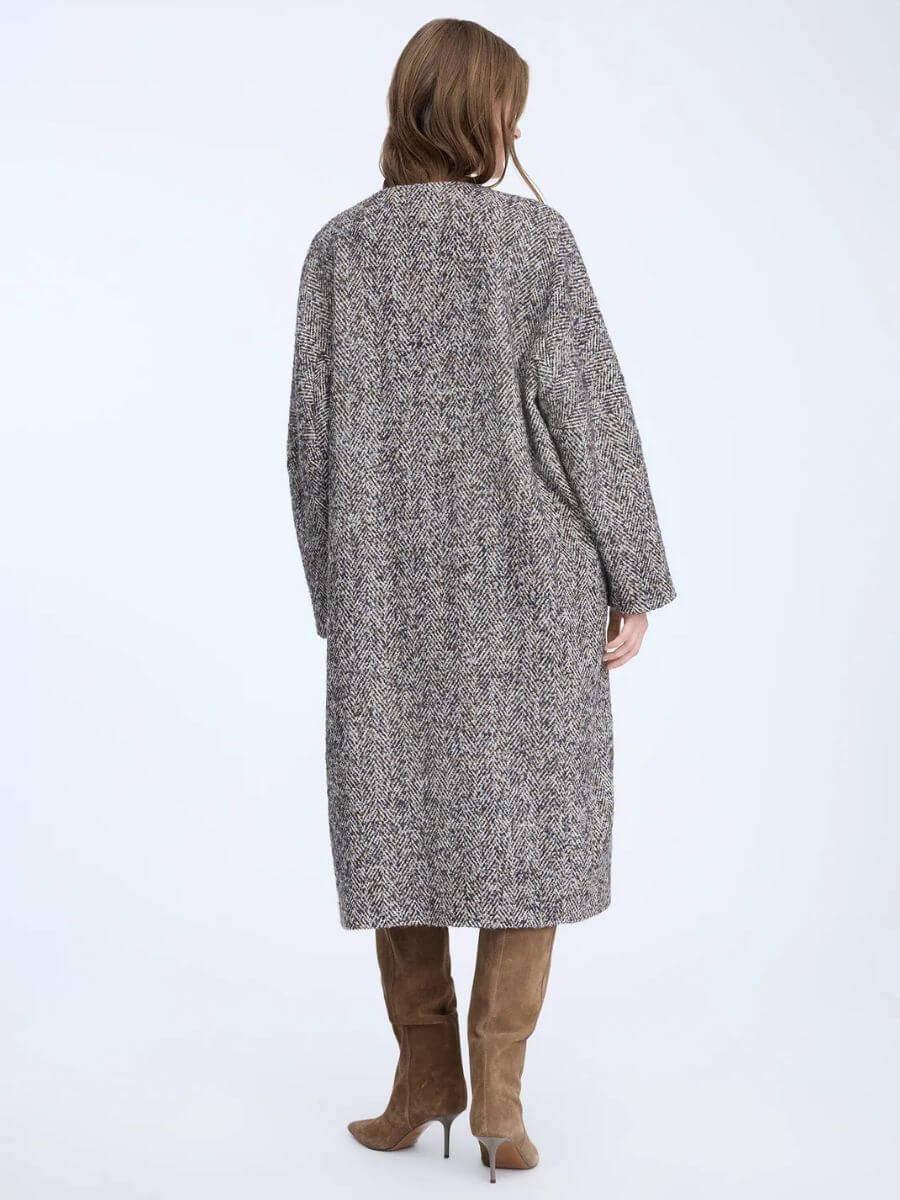 Munthe - Ninella Coat - back view, plain no sequins, cocoon shape, mid-calf length