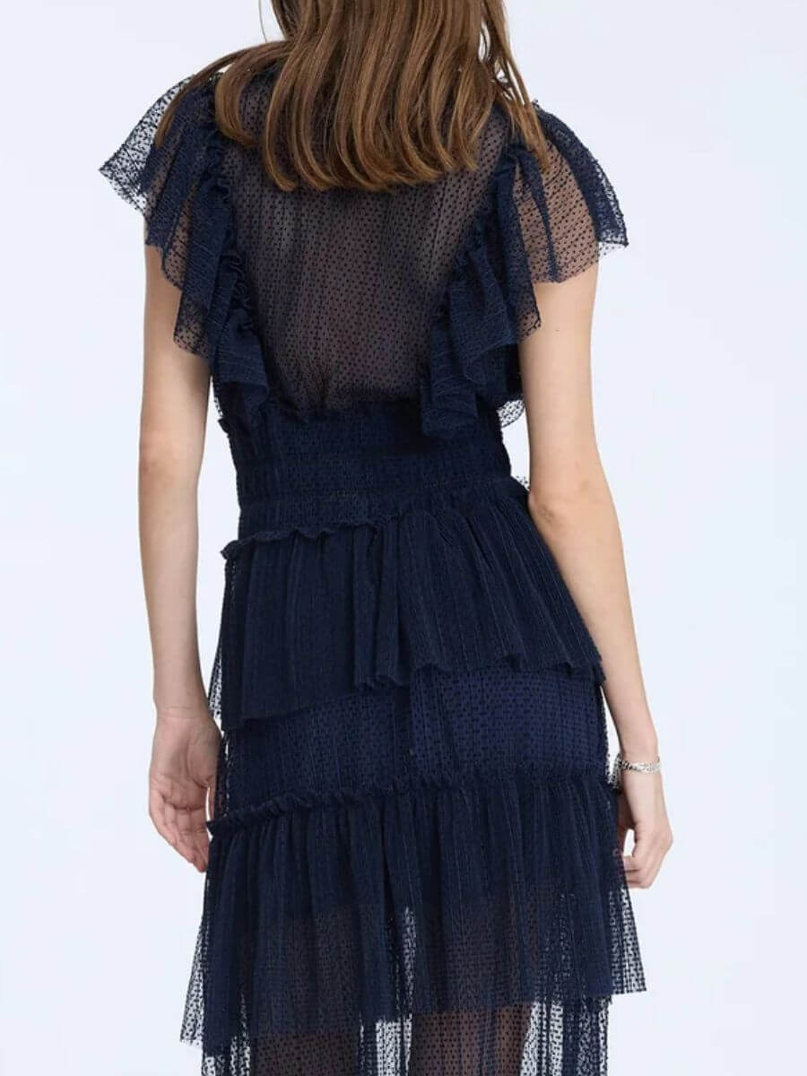 Munthe - Noriz Dress - Navy back view close up showing sheer back