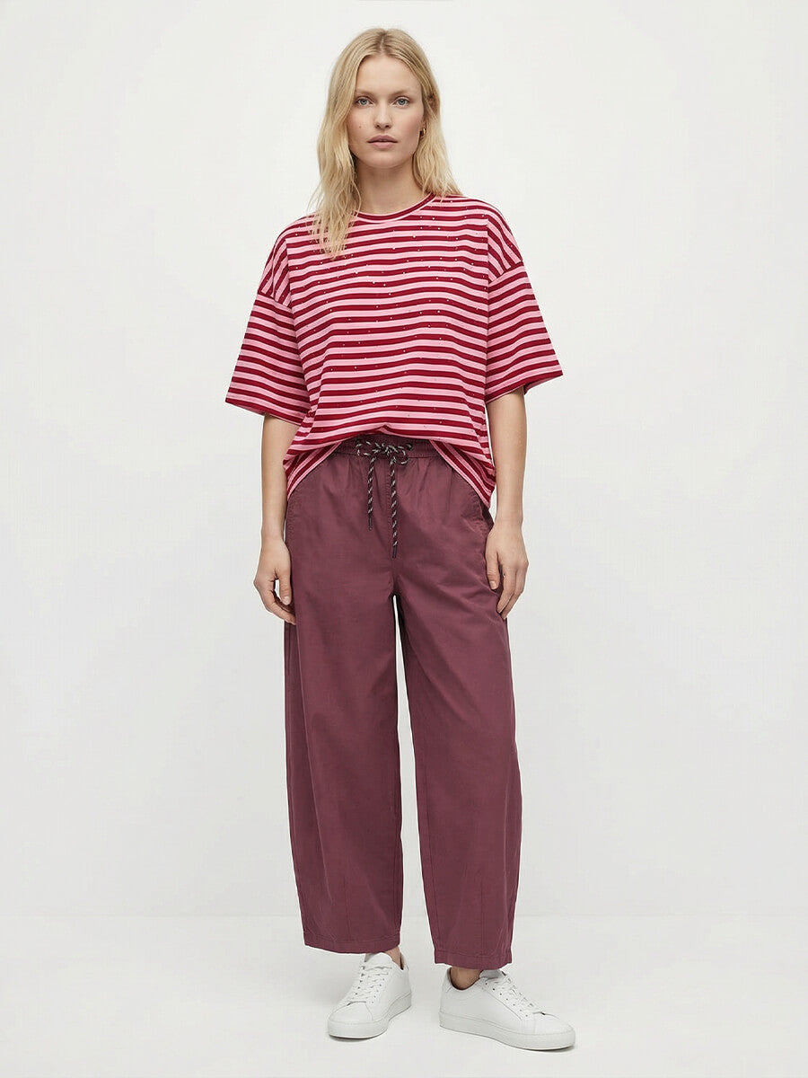 Essentiel Antwerp Joste T-shirt - Pink and Burgundy Stripe