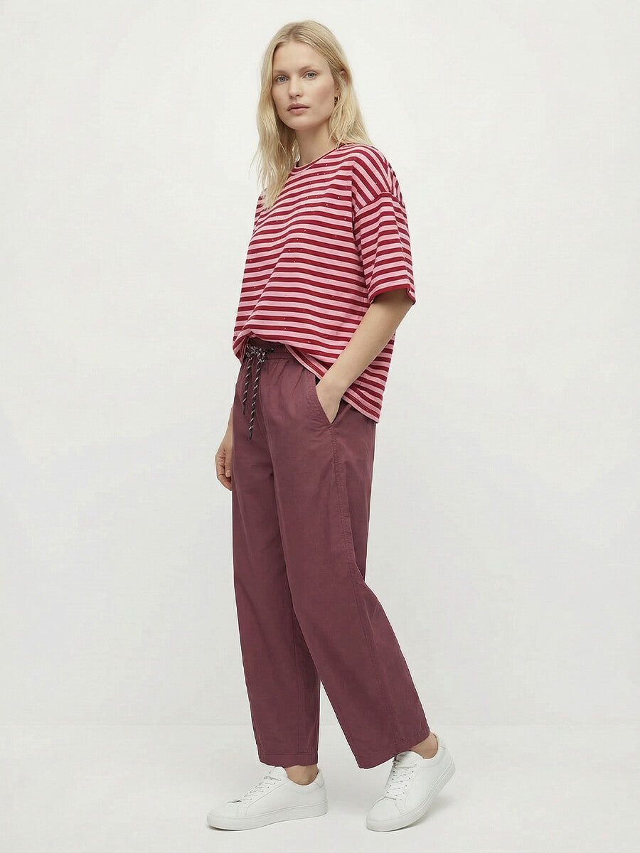 Essentiel Antwerp Joste T-shirt - Pink and Burgundy Stripe