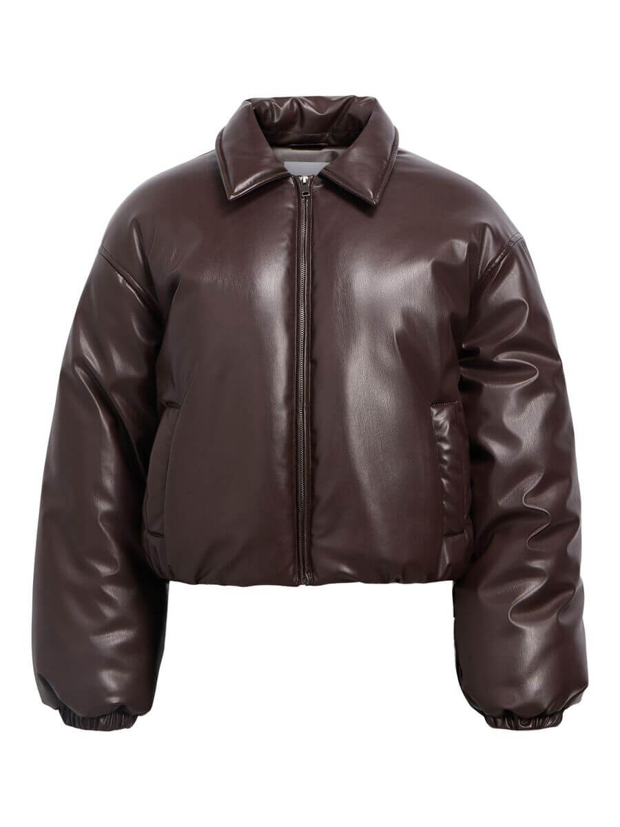 OBJECT Cleo Coated Puffer Jacket Seal Brown