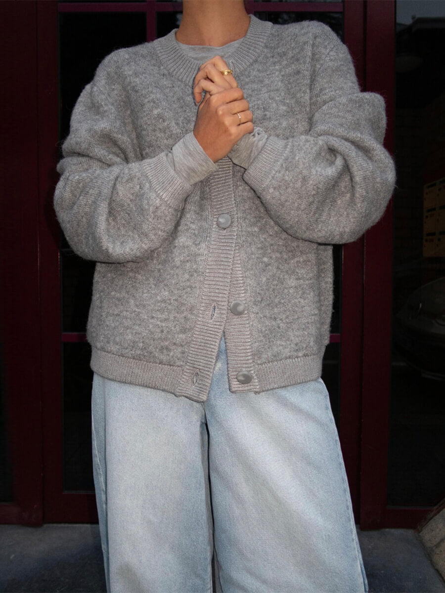object Merle Knitted Bomber Cardigan - Grey Melange