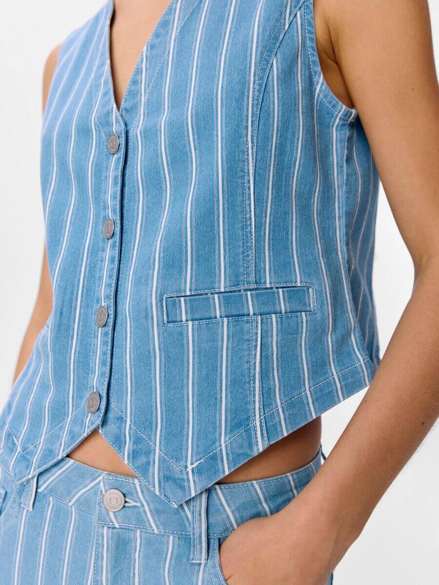 Object - Striped Waistcoat - Light Blue Denim