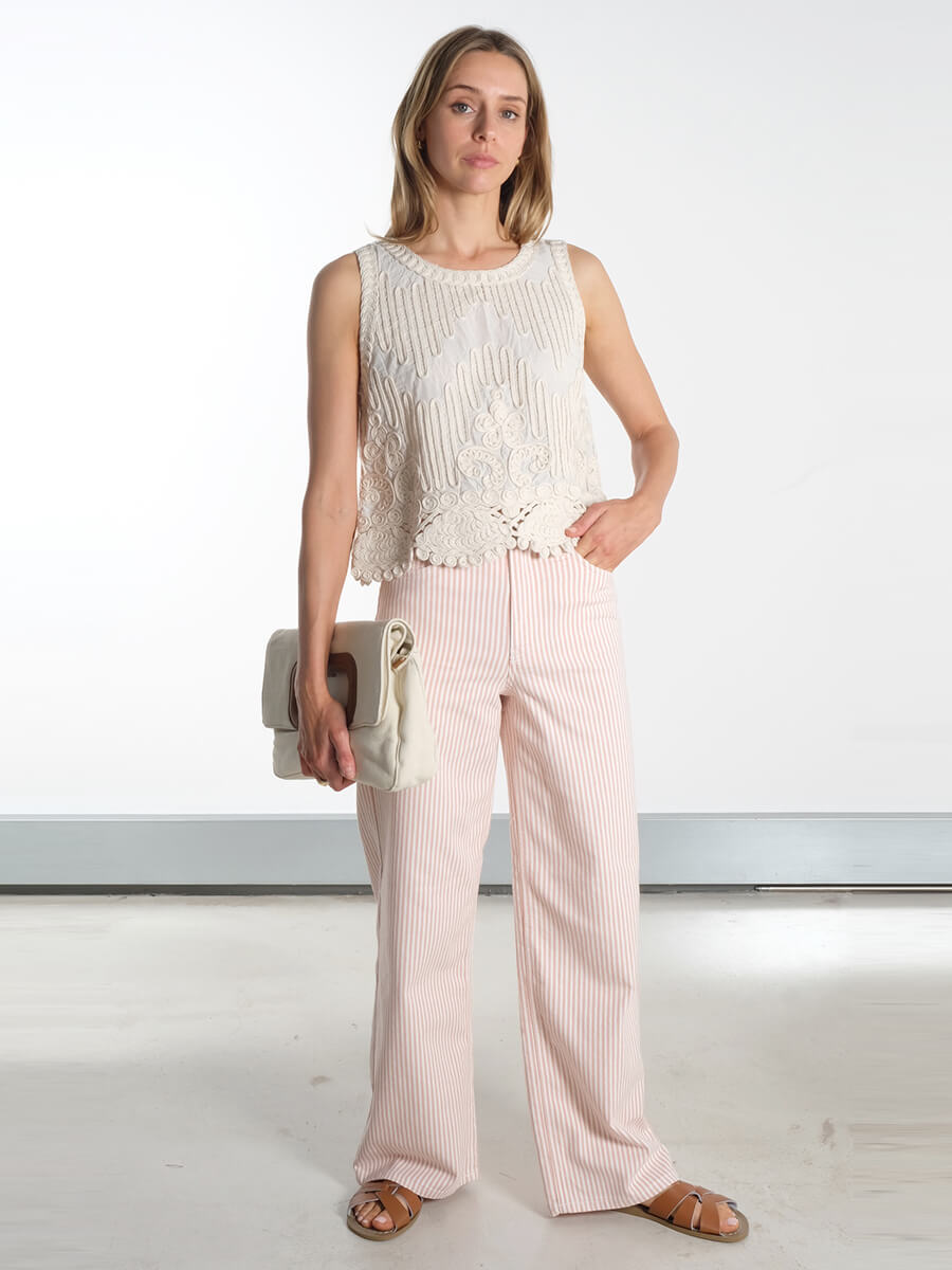 Object Striped Wide Leg Jeans - Rose Elegance