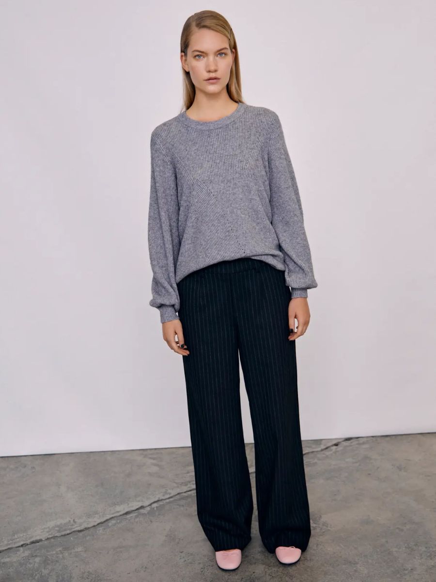 Object - Lisa Wide Pants - Black Pinstripe