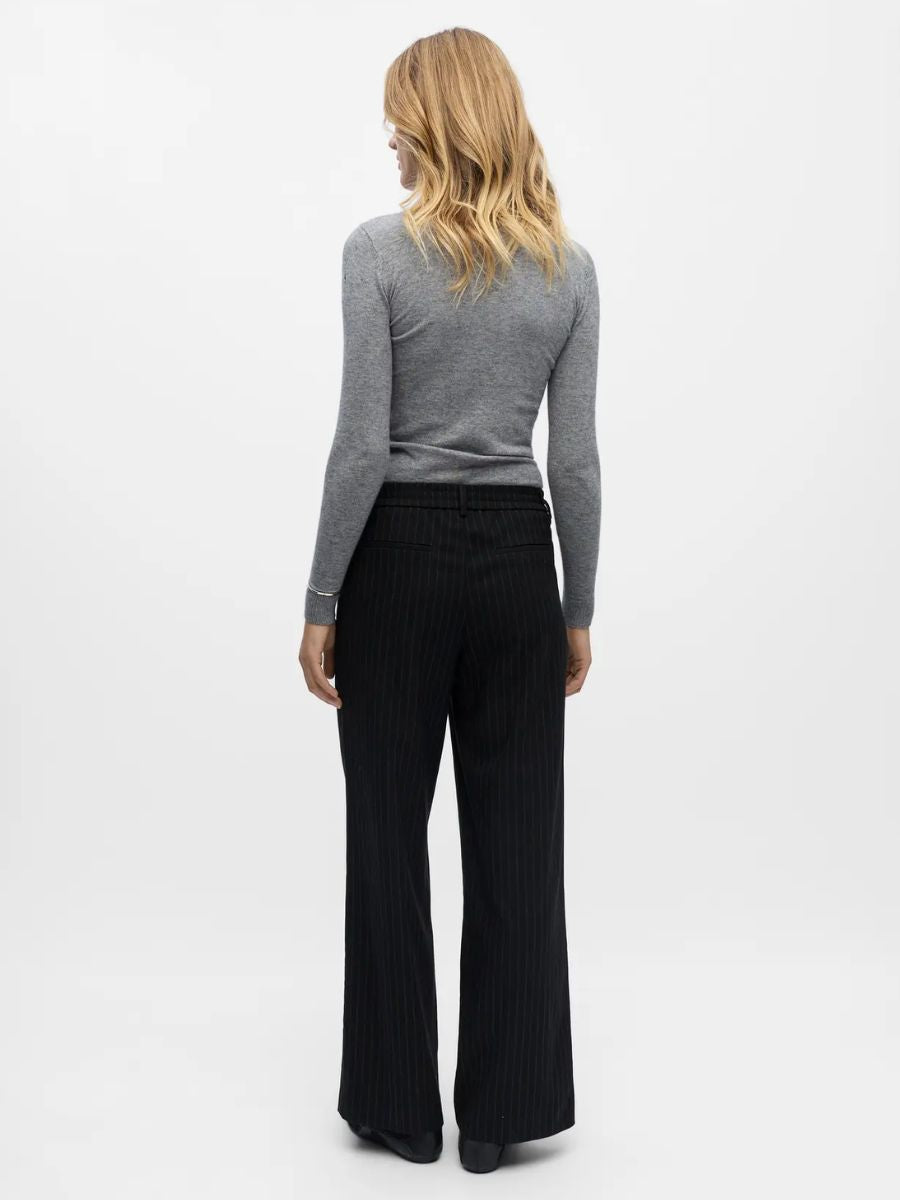Object - Lisa Wide Pants - Black Pinstripe
