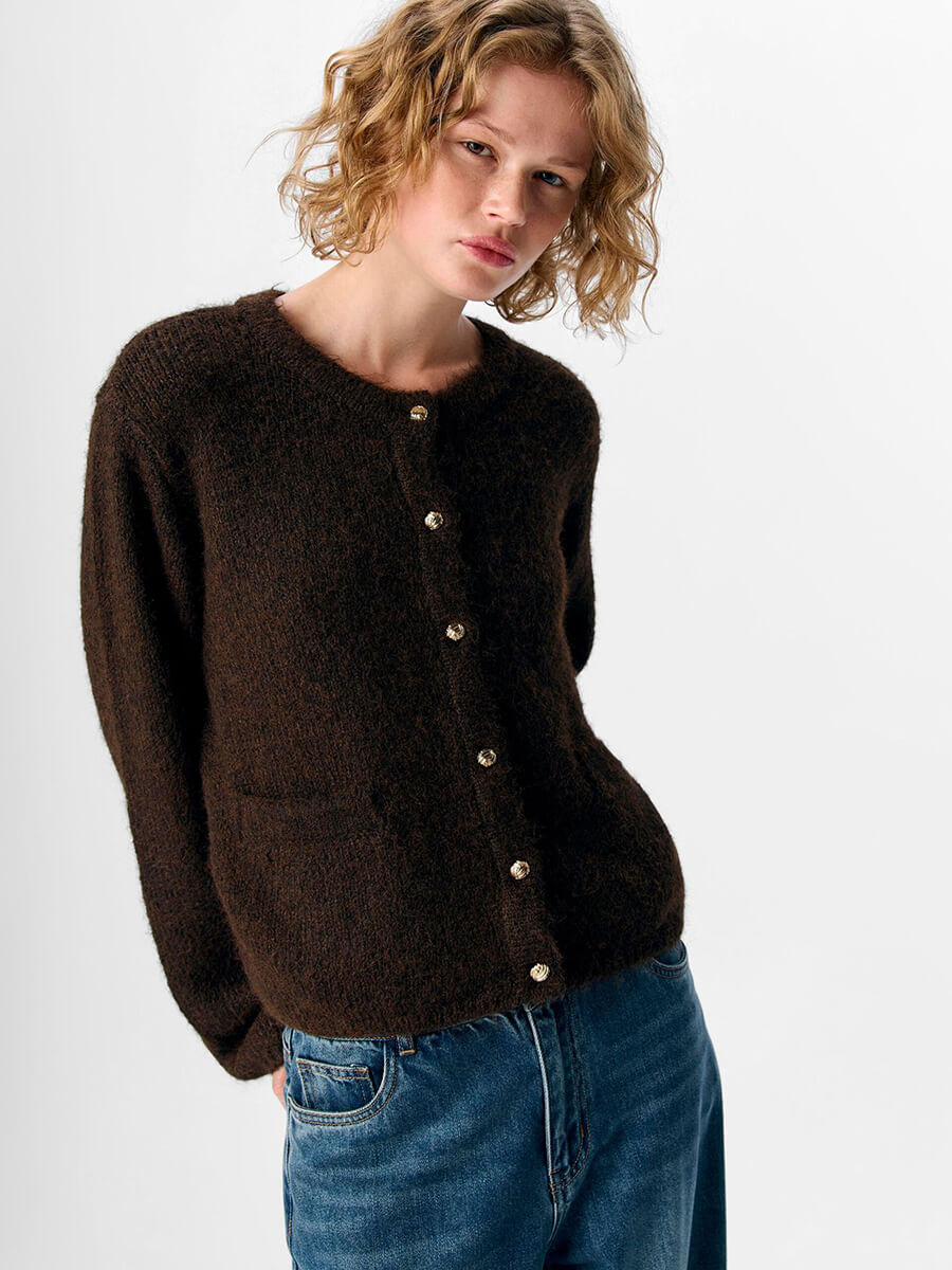 Object - Saggia Knitted Cardigan - Seal Brown
