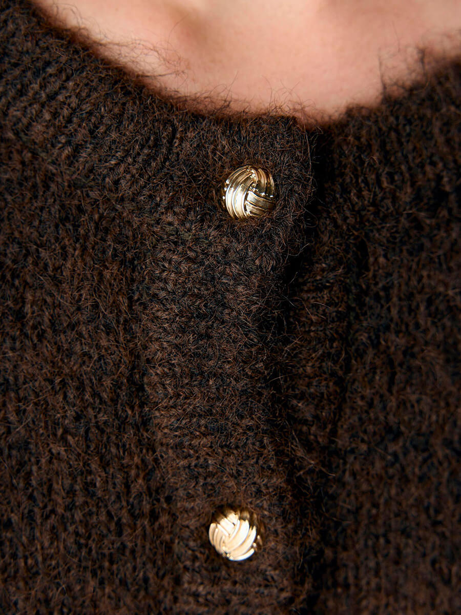Object - Saggia Knitted Cardigan - Seal Brown