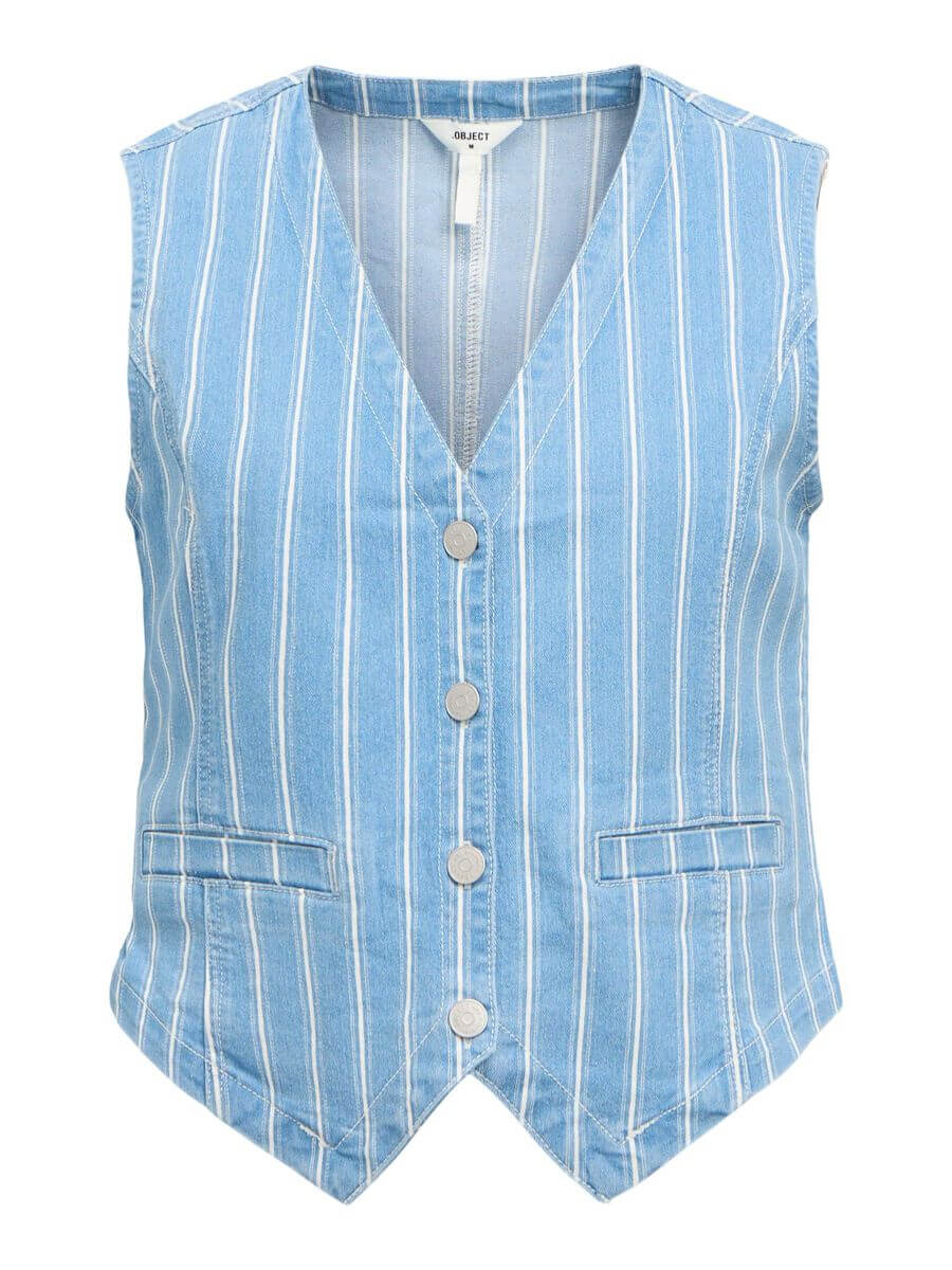 Object - Striped Waistcoat - Light Blue Denim