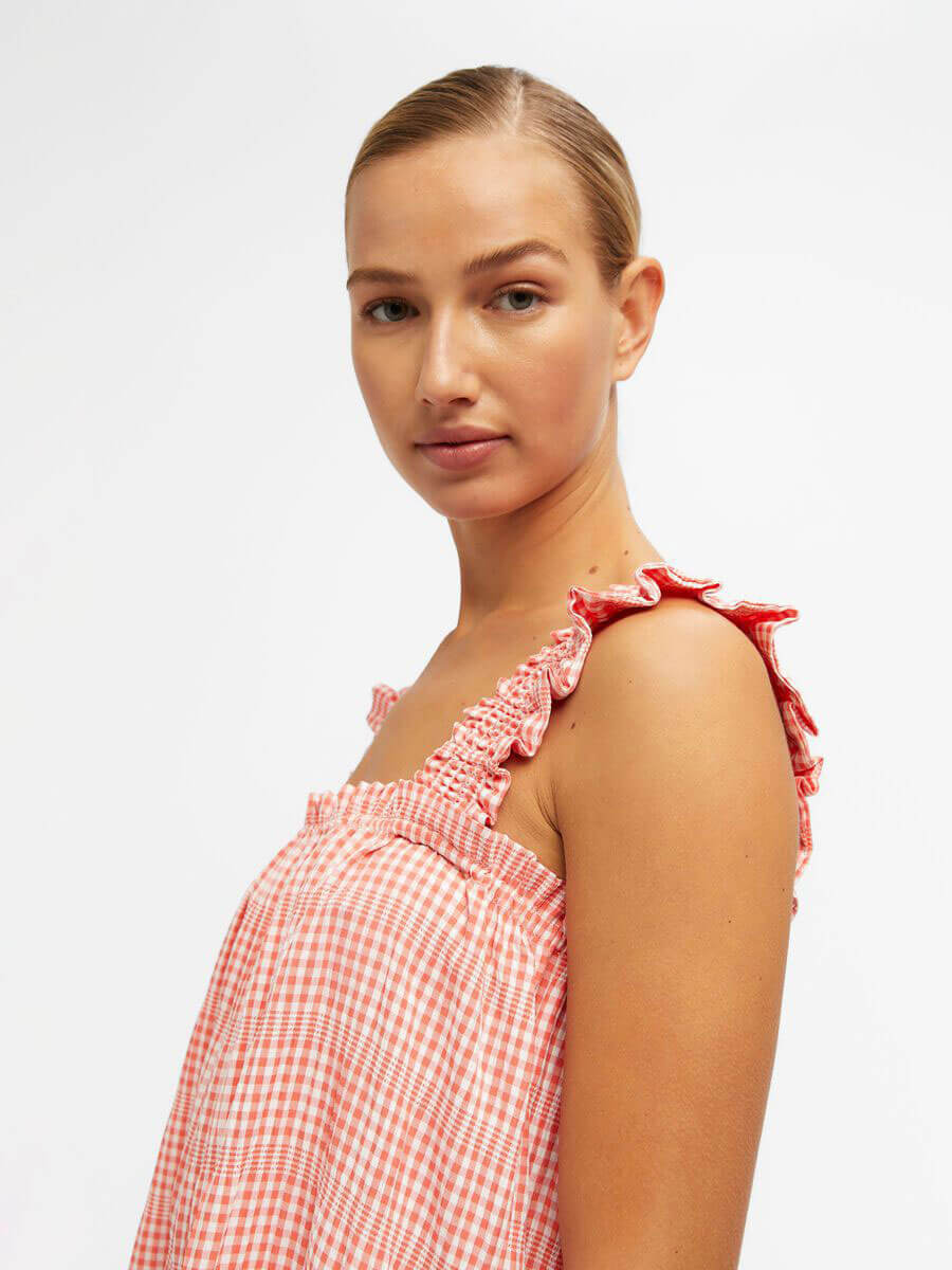 Oject Azana Gingham Dress - Hot Coral